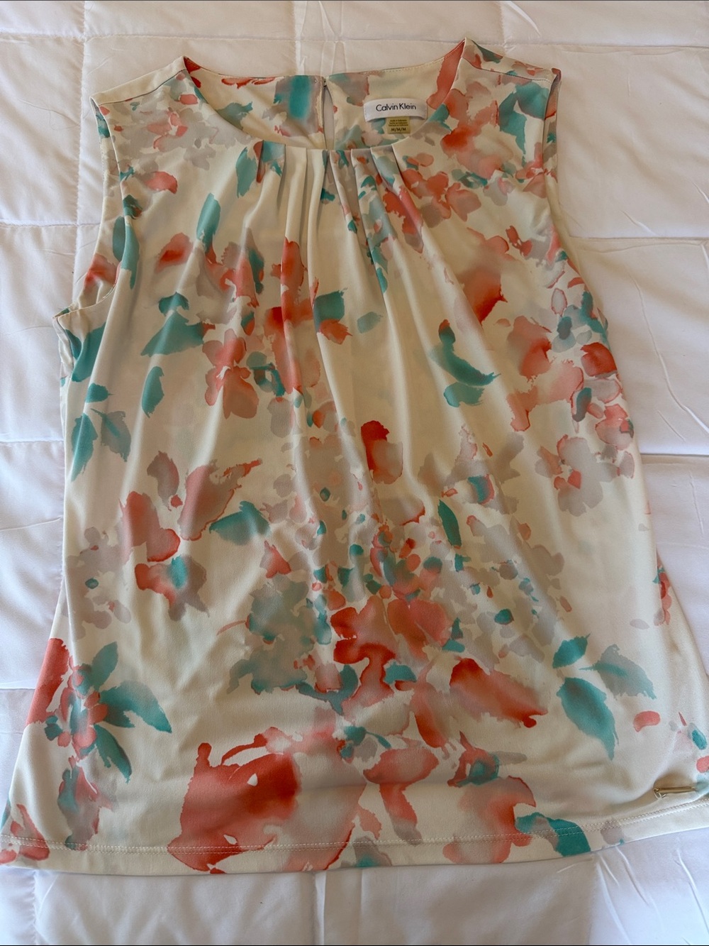 Calvin Klein Cream Floral Watercolor Print Top